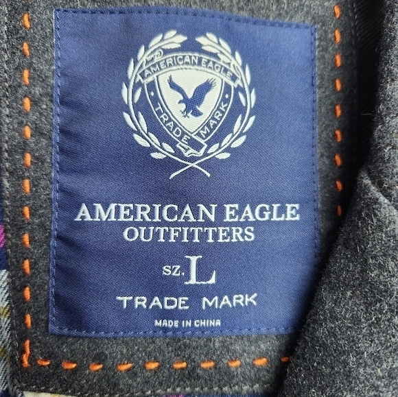 American Eagle Recycled Wool Blend Pea Coat Deadstock Grey Sz L NWT plaid lined - Picture 9 of 13